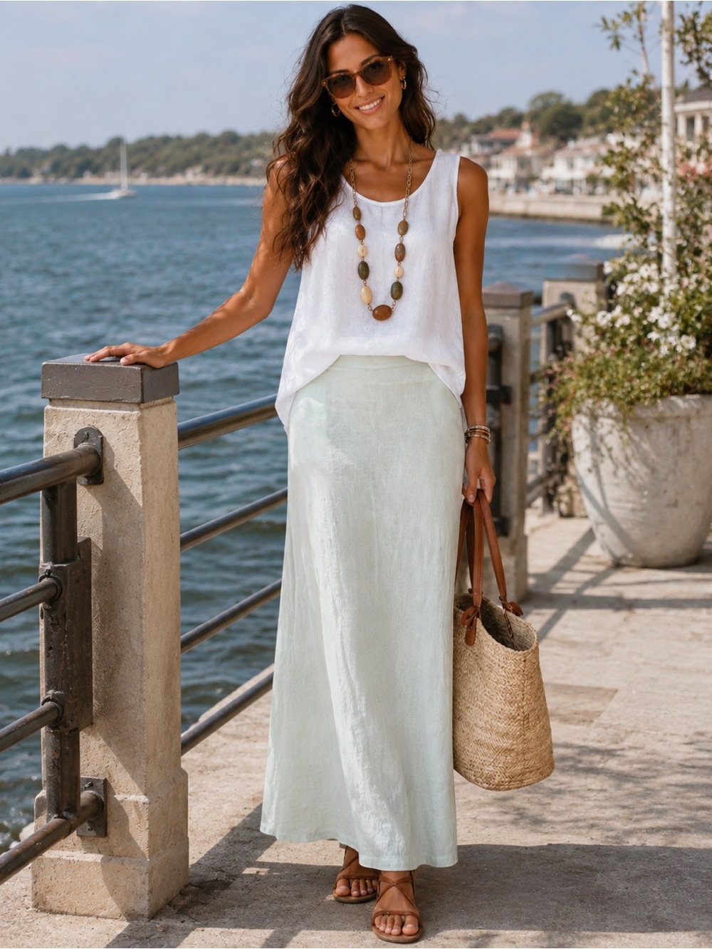 bryn walker Mint Green Linen Maxi Skirt M